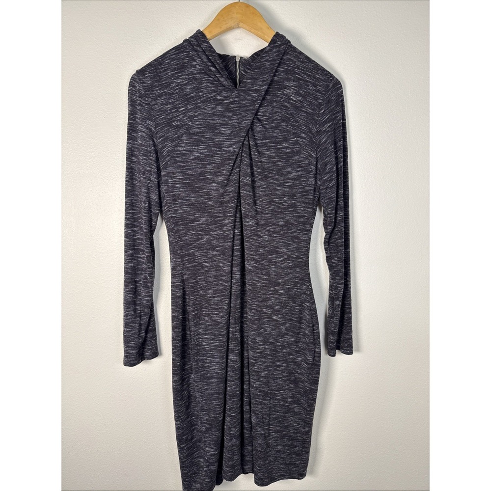 Calvin Klein Women's Dress Gray Heather Long Sleeve Sheath Pleated Front Sz Med